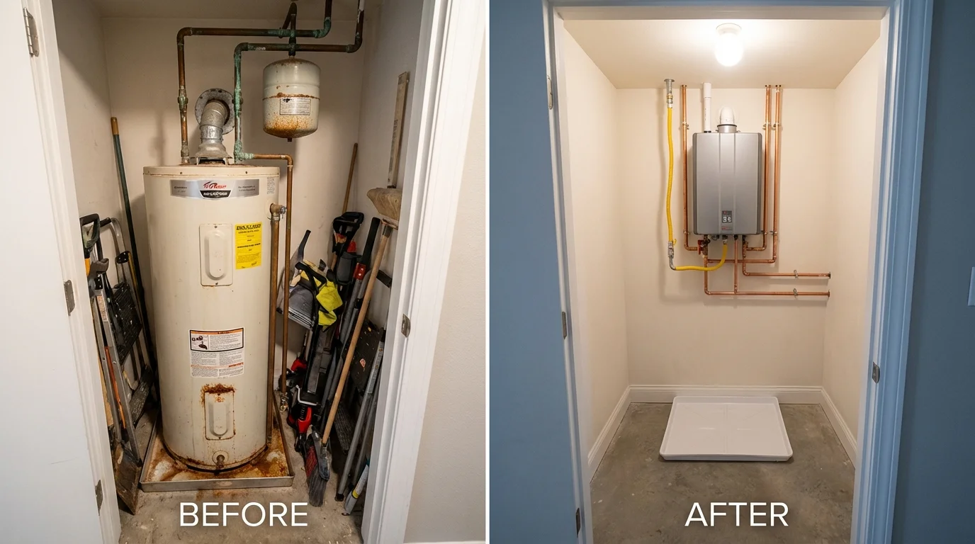 Tank water heater versus wall-mounted tankless unit comparison for Middletown, NY homeowners